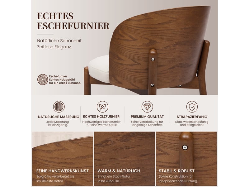 Chaises de salle à manger lot de 6 avec dossier enveloppant - bois massif, lin - noyer - Conforama E