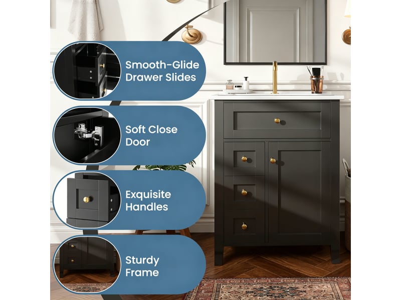  Meuble salle de bain 61 cm noir brillant avec lavabo en céramique  - Conforama B