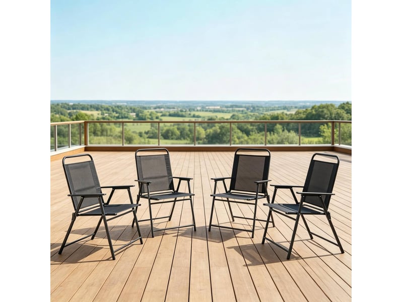  Chaise de jardin pliante 65x60x94 cm dossier haut avec accoudoirs métal noir lot de 4  - Conforama D