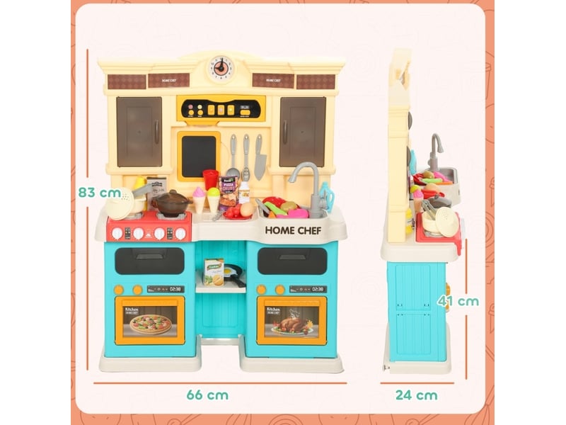  Cuisine jouet pour enfants 66x24x83 cm avec robinet électrique, lumières et sons, multicolore  - Conforama C