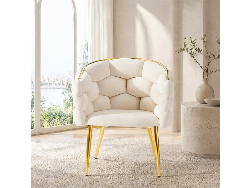  Lot de 2 chaises de salle à manger,62x41x74 cm,avec pieds métal doré,velours,beige  - Conforama B