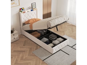 Lit coffre 90x200 cm <strong></strong>  <strong></strong> coloris beige