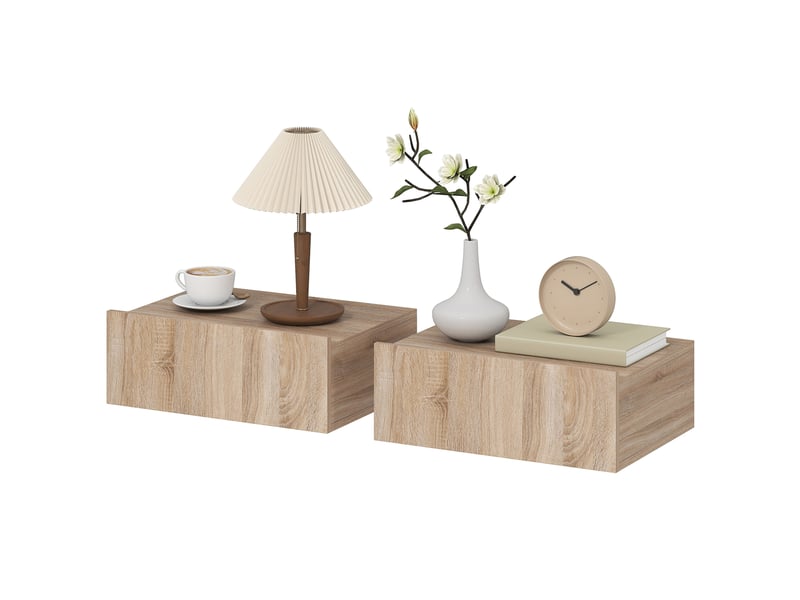  Lot de 2 tables de chevet murales, tables de nuit suspendues avec tiroir coulissant, chêne, 40 x 30 x 15 cm  - Conforama B