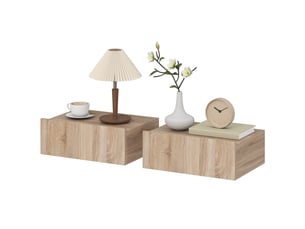 Lot de 2 tables de chevet murales, tables de nuit suspendues avec tiroir coulissant, chêne, 40 x 30 x 15 cm