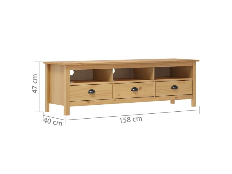  Meuble tv - banc tv - meuble de rangement hill range marron miel 158x40x47cm bois de pin solide  - Conforama D