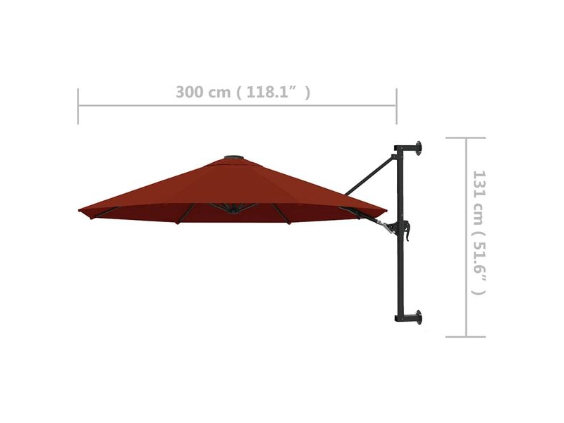  Parasol mural diamètre 300 cm terre cuite avec mât métal, manivelle et 8 nervures  - Conforama C