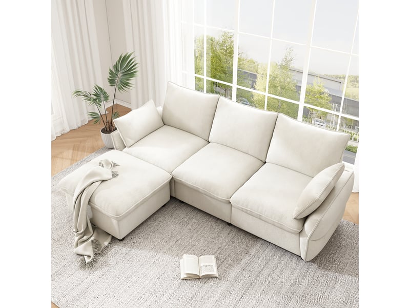  Canapé d'angle réversible fixe 3 places tissu beige  - Conforama E