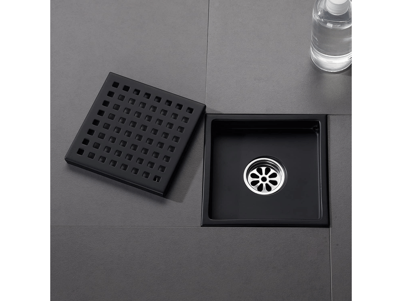 Évacuation de douche carrée de 6 pouces, noir mat, grille avec couvercle amovible, en acier inoxydable sus304 - Conforama D