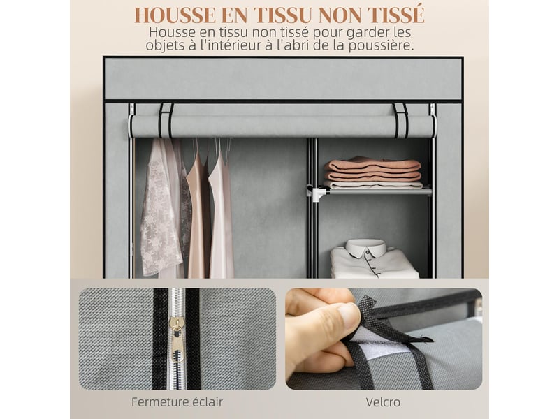  Armoire penderie 6 étagères 1 barre tissu non tissé acier gris clair 103x43x162,5 cm  - Conforama E