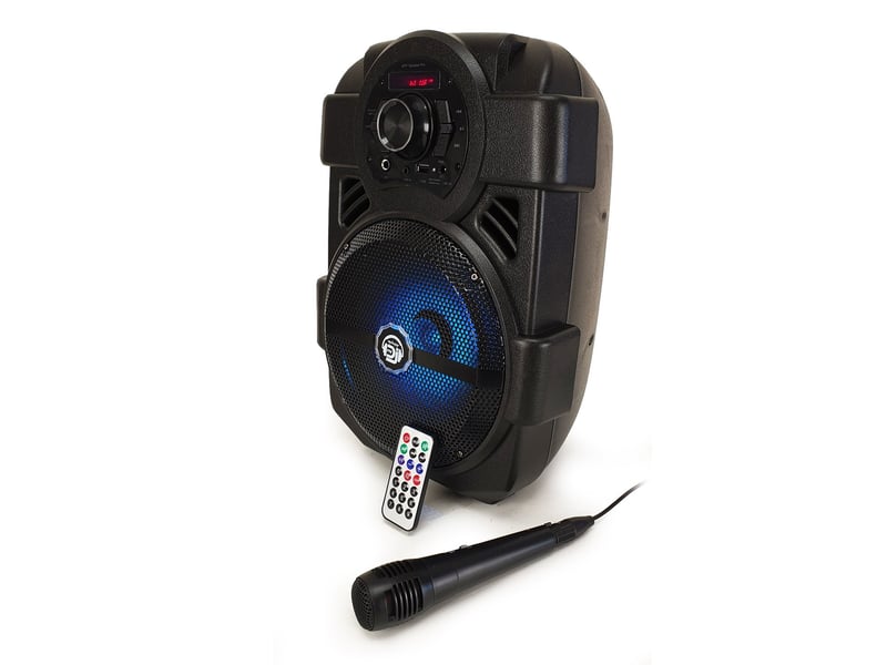  Enceinte autonome mydj sonic08 à led - 400w - application smartphone usb-bt-aux - télécommande + micro karaoké + ovni  - Conforama B