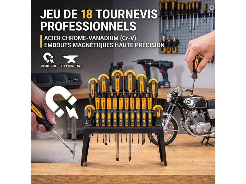  Jeu de 18 tournevis cruciformes plats torx embouts magnétiques avec support  - Conforama B