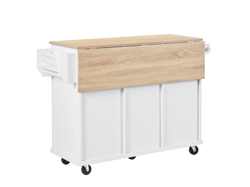  Îlot de cuisine mobile 131,2 x 46,2 cm – blanc et naturel – plateau extensible et rangements optimisés  - Conforama A
