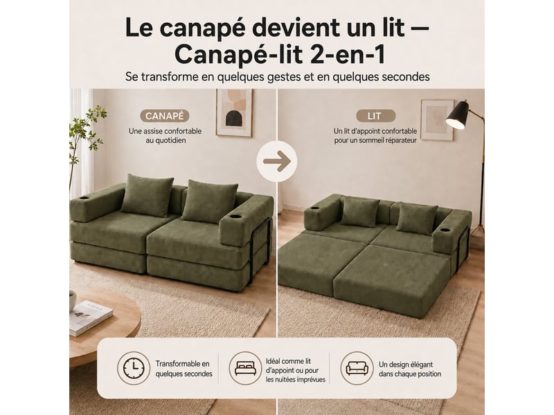 Canapé-lit pliable sans cadre, en tissu velours  - Conforama C