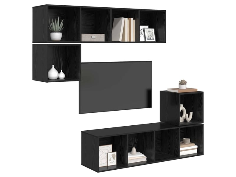  Ensemble meuble tv - banc tv - meuble de rangement 4 pcs chêne noir bois d'ingénierie  - Conforama C