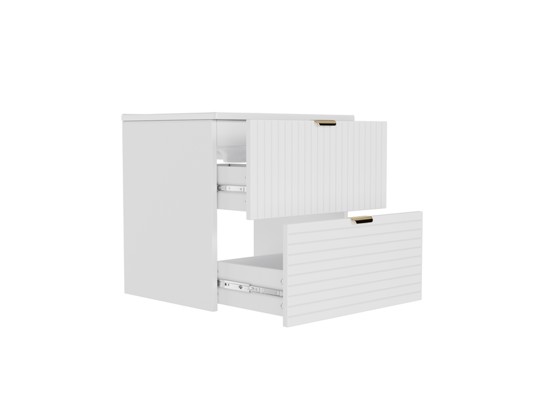  Meuble lavabo suspendu 61x46x57 cm – blanc – 2 tiroirs silencieux avec vasque en céramique intégrée  - Conforama D