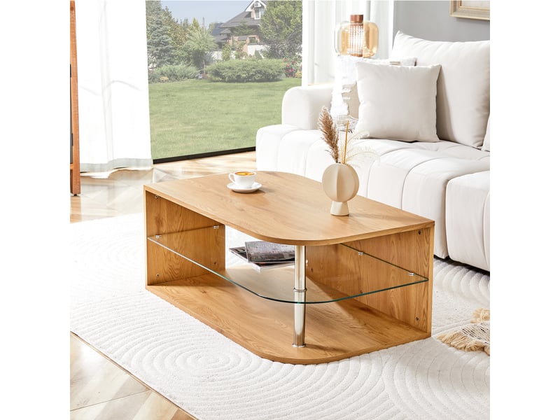  Table basse avec rangement, effet bois naturel, 100 x 60 x 42 cm  - Conforama B