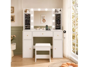Coiffeuse 3 tiroir(s) Miroir Led avec 0 tabouret(s) inclu(s)  <strong>OKWISH</strong> <strong></strong>  coloris blanc