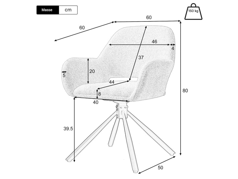  Lot de 4 chaises de salle à manger pivotantes en sherpa blanc avec accoudoirs WF312308AAW-4 - Conforama C
