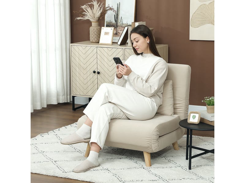  Fauteuil convertible 1 place avec dossier réglable 6 positions  - couchage 180°, velours beige  - Conforama C