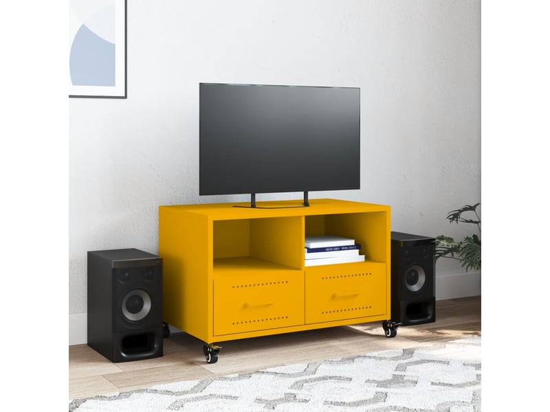  Meuble tv - banc tv - meuble de rangement jaune moutarde 68x39x43,5 cm acier  - Conforama C