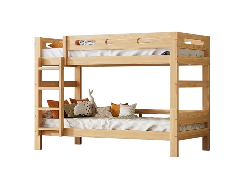  Lit superposé 90x200cm, lit convertible, escalier intégré, sommiers, lit enfant, en bois+mdf, naturel, sans matelas  - Conforama A