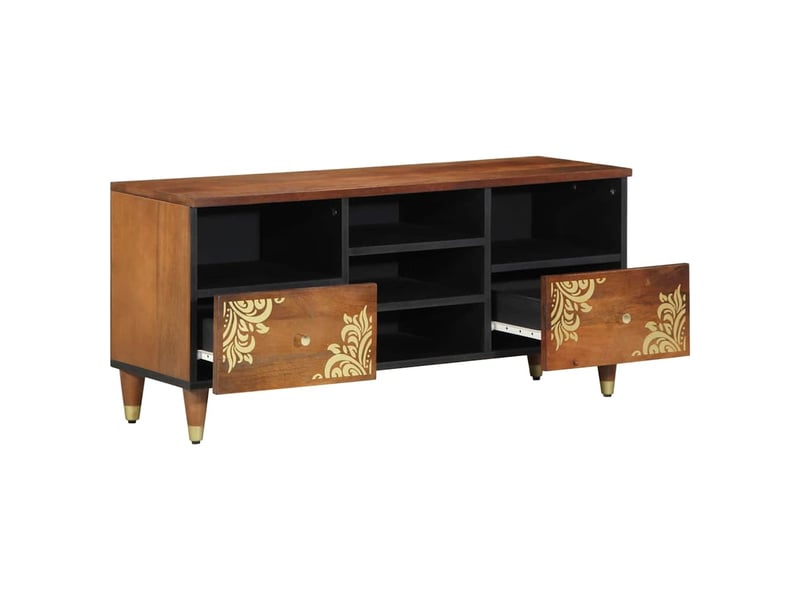  Meuble tv - banc tv - meuble de rangement marron miel 100 x 33 x 46 cm bois de mangue massif  - Conforama A