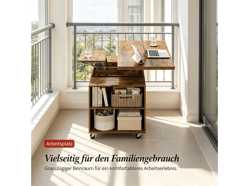  Table basse relevable avec tiroir et roulettes pour salon 100×50,5×53 cm bois et métal marron rustique  - Conforama D