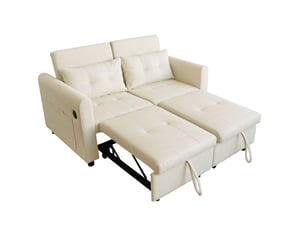 Canapé-lit 2 places 142x85 cm – beige – convertible 3-en-1, dossier réglable, usb et poches latérales