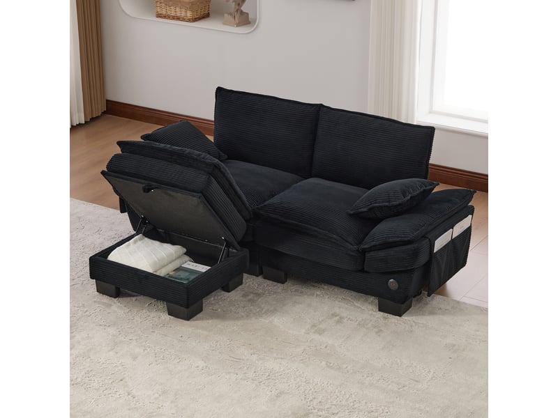  Canapé d'angle réversible fixe 2 places tissu noir  - Conforama E
