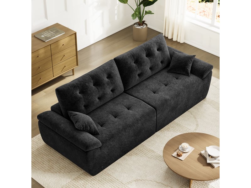 Canapé compressé modulable style nuage scandinave 275cm noir en chenille,mousse compressée haute densité,canapé doux pour salon 275x102x66CM - Conforama W