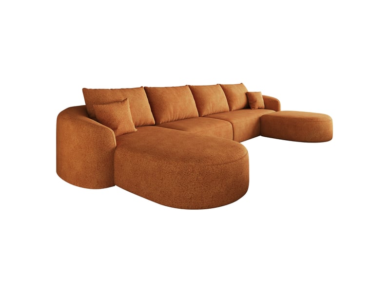  Canapé d’angle en u 5 places en tissu chenille orange, 336x168x85 cm  - Conforama E