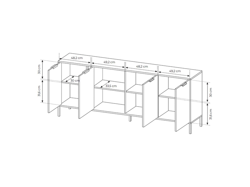  Buffet hamebati, meuble bas 4 étagères, 203x40x81h cm noir anthracite Hamebati - Conforama C