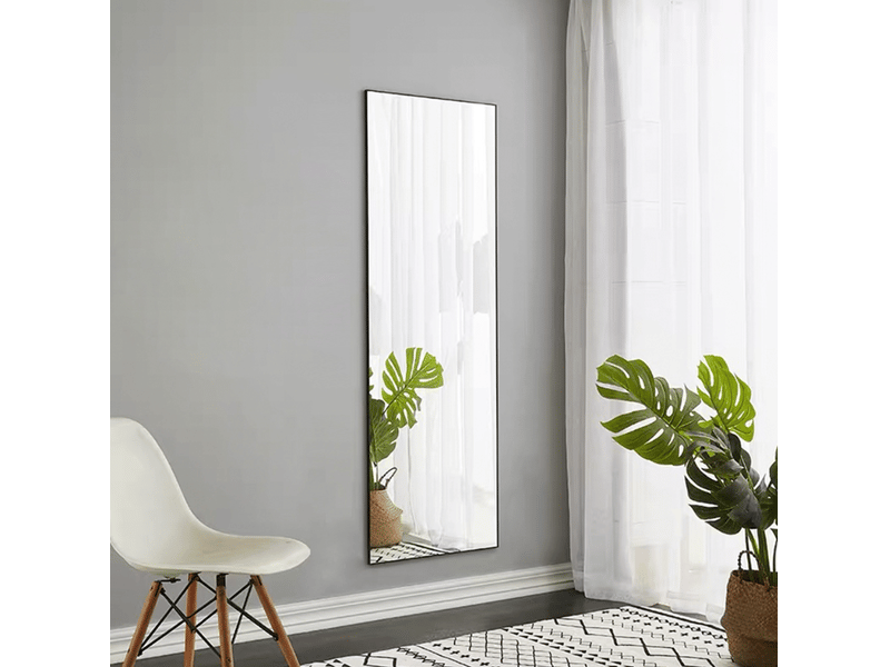  Miroir pleine longueur 150x40 cm, cadre aluminium noir, pied stable réglable, pour salon ou chambre, pose libre, noir  - Conforama B