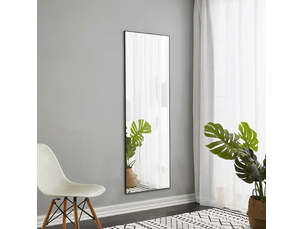 Miroir pleine longueur 150x40 cm, cadre aluminium noir, pied stable réglable, pour salon ou chambre, pose libre, noir