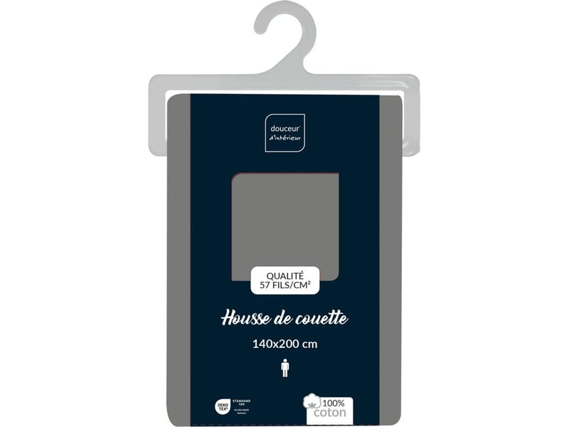 Housse de couette 1 personne 140 x 200 cm uni 57 fils lina anthracite  - Conforama D