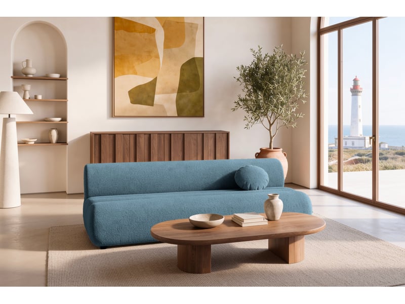  Bordilla - canapé droit convertible tissu chenille 3 places bleu  - Conforama B