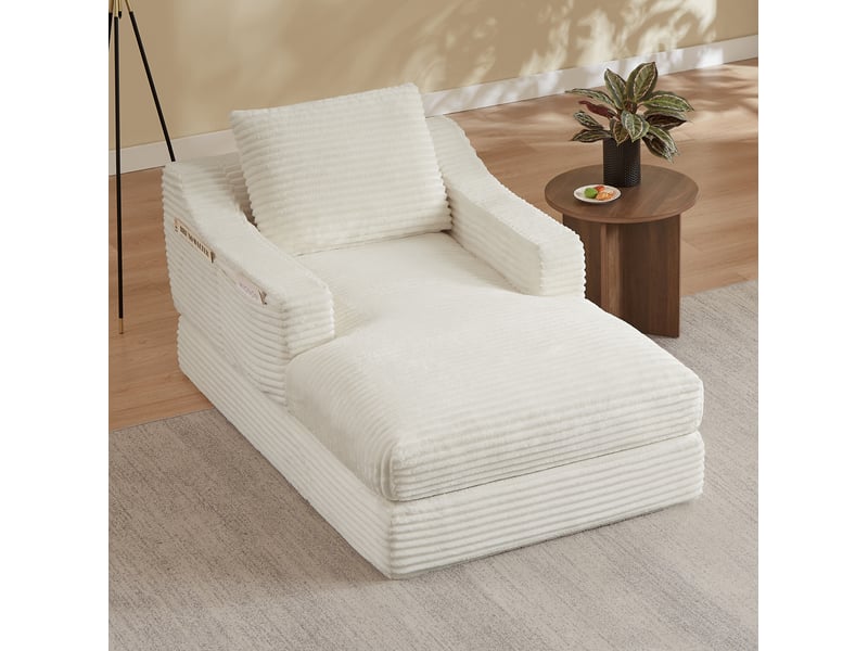  Fauteuil convertible 1 place à double couche extensible en couchage  - mousse, velours côtelé blanc  - Conforama A