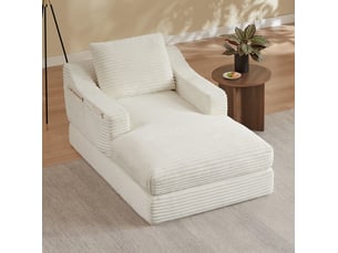 Fauteuil convertible 1 place à double couche extensible en couchage  - mousse, velours côtelé blanc
