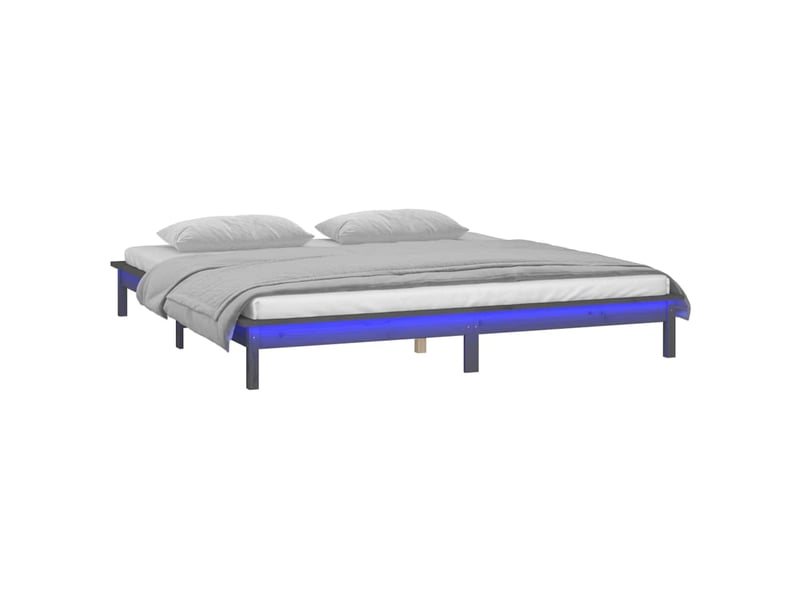Lit double- lit adulte - cadre de lit à led sans matelas gris 120x190 cm bois massif - Conforama B