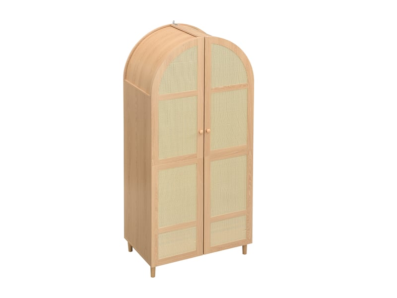  Armoire penderie avec tringle et tiroirs portes en rotin coloris naturel 80x50x179 cm GL8423D - Conforama B