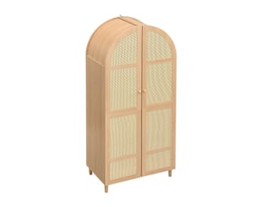 Armoire penderie avec tringle et tiroirs portes en rotin coloris naturel 80x50x179 cm