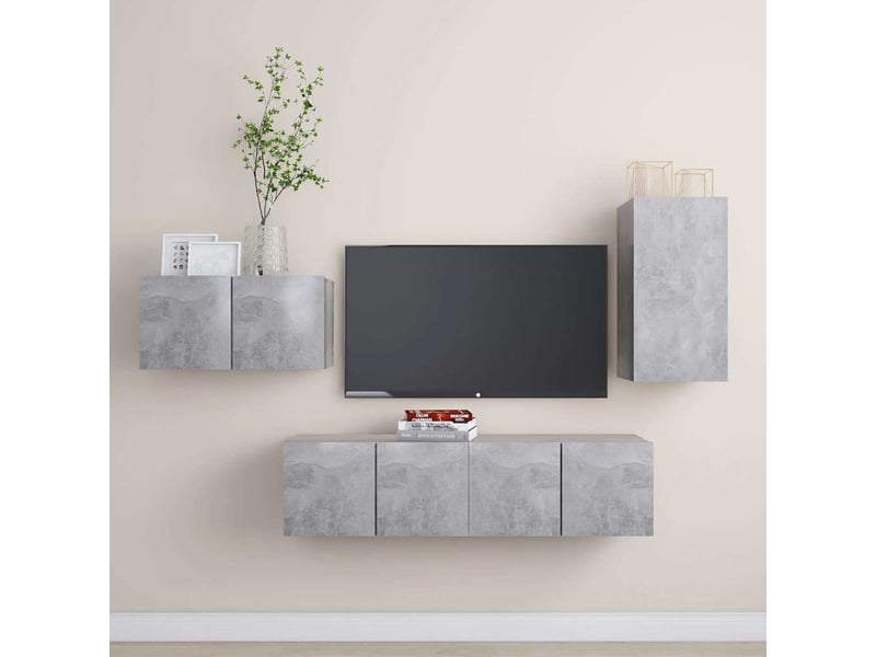  Ensemble de meubles tv 4 pcs gris béton bois d'ingénierie shl72608  - Conforama B