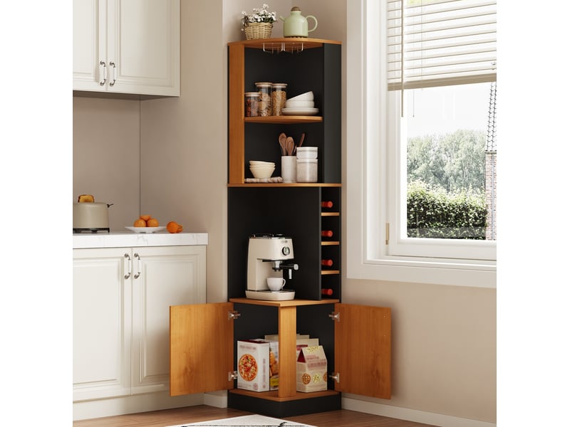 Buffet de cuisine d’angle 40x40x182 cm avec porte-verres et rangement noir - Conforama B
