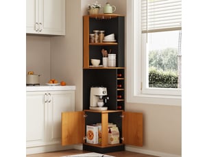 Buffet de cuisine d’angle 40x40x182 cm avec porte-verres et rangement noir