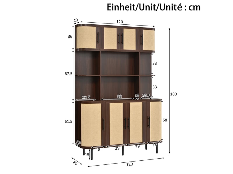  Ensemble de meubles salon 3 pièces, meuble tv 180x40x45 cm, buffet, meuble haut, façades tressées, mdf, noyer  - Conforama D