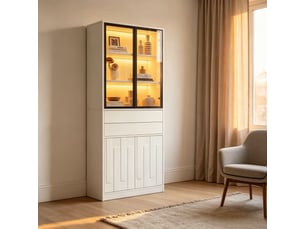 Vitrine coloris blanc 4 étagère(s) OKMYHOME - 70 cmx180 cm