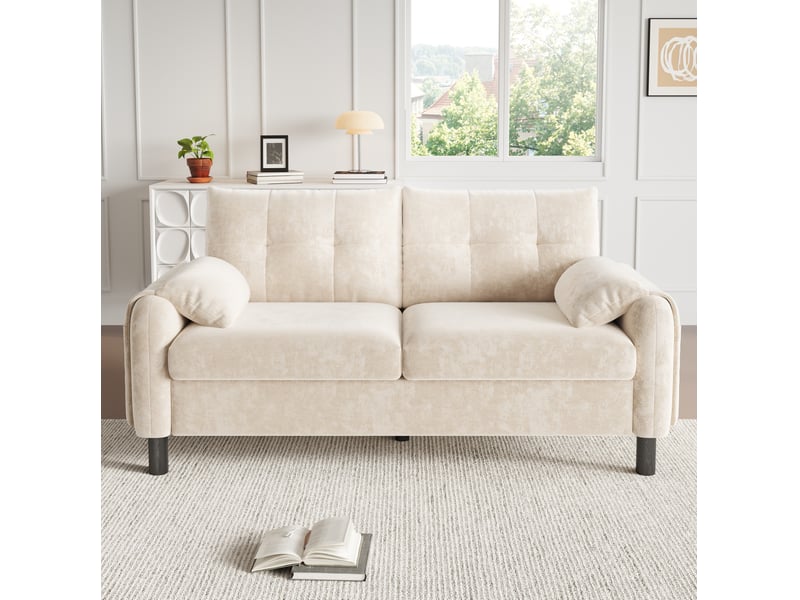  Canapé 2 places 158x80x88,5 cm – beige – chenille, coussins épais, design scandinave pour petit espace  - Conforama B