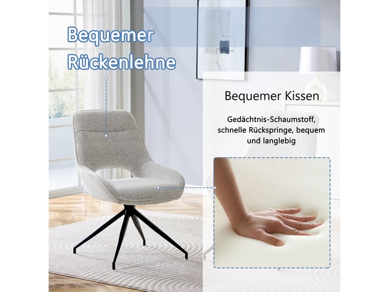  Lot de 2 chaises de salle à manger,50x50x87 cm,pivotantes 360°,tissu et métal noir,taupe  - Conforama E