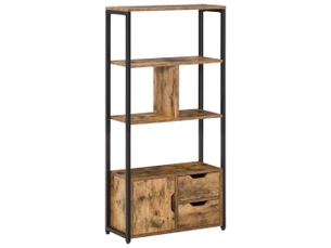 Bibliothèque de style industriel avec armoire et 2 tiroirs pour livres et rangement, 58 x 24 x 122 cm, marron rustique