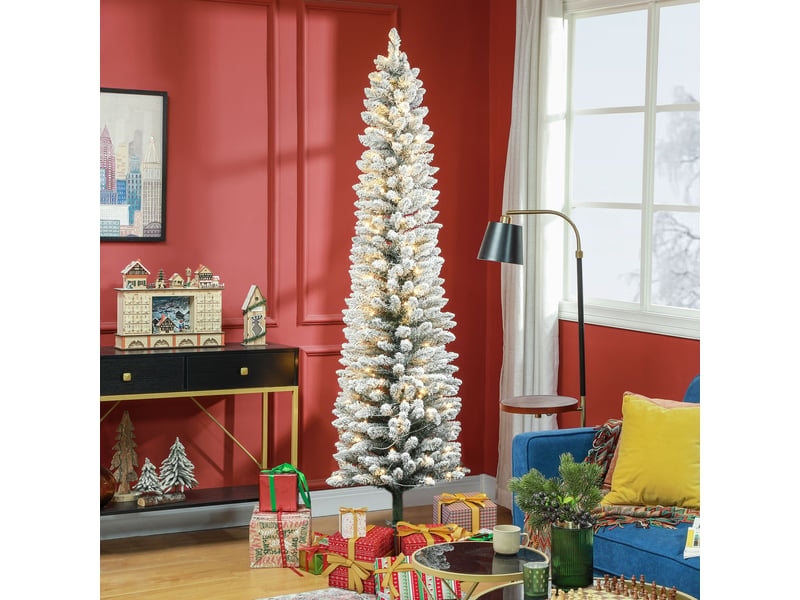  Sapin de noël enneigé avec 405 branches et lumières led blanches, en plastique et métal, ø57 x 210 cm, vert  - Conforama B